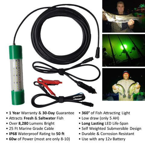Underwater Fishing Light, 110V & 12V Super Bright Green LED